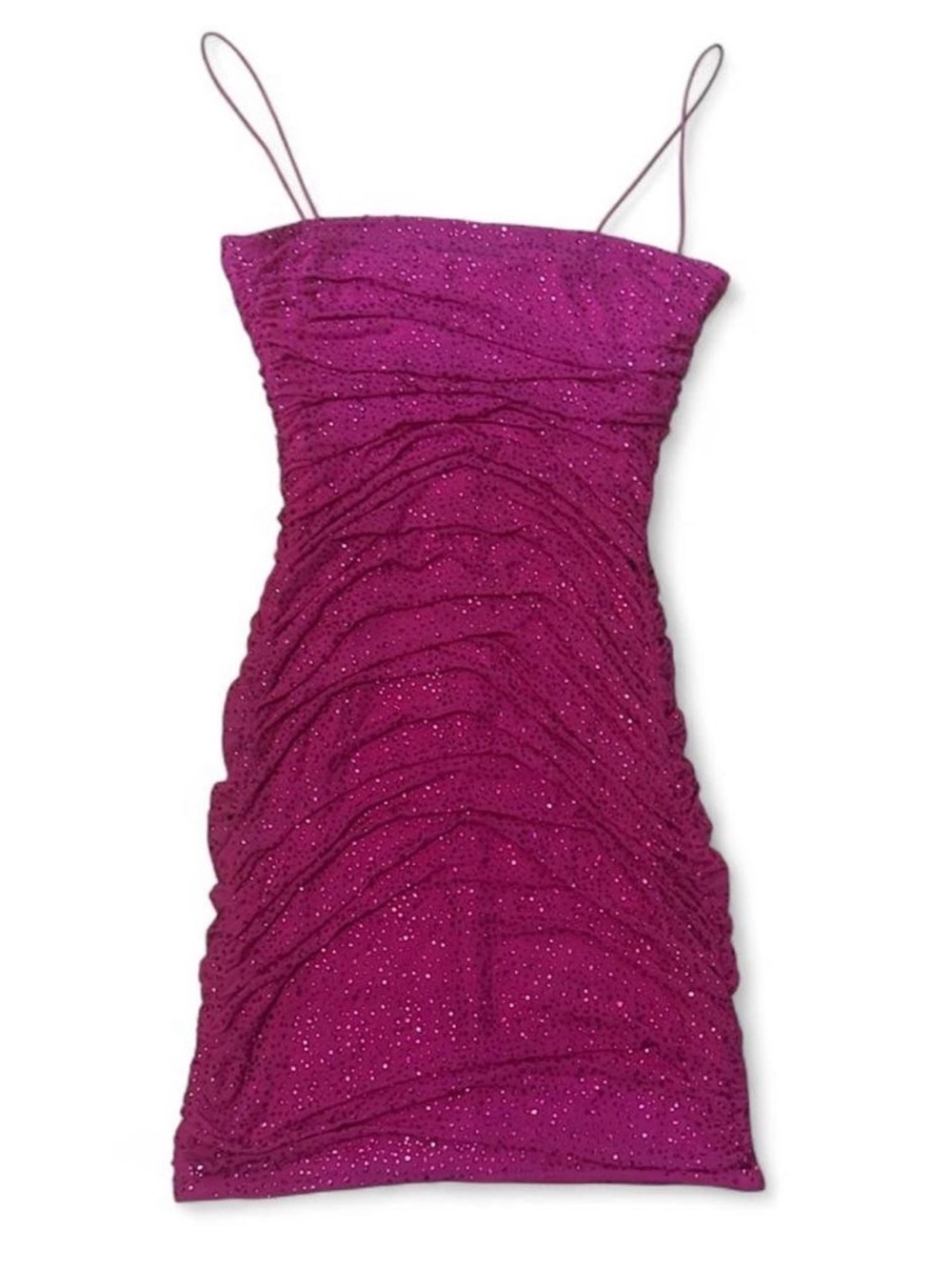 Fashion Nova Pink Ruched Sparkle Spaghetti-Strap Mini Dress